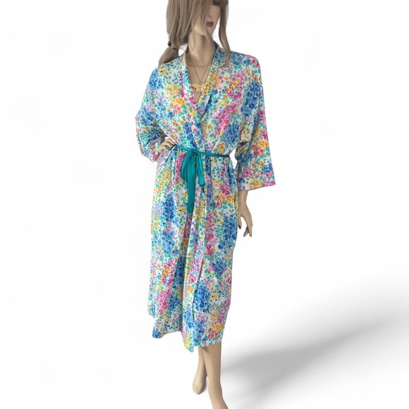 Vintage 80s Christian Dior Floral Belted Robe Cottagecore Coquettecore Aesthetic - Picture 5 of 8